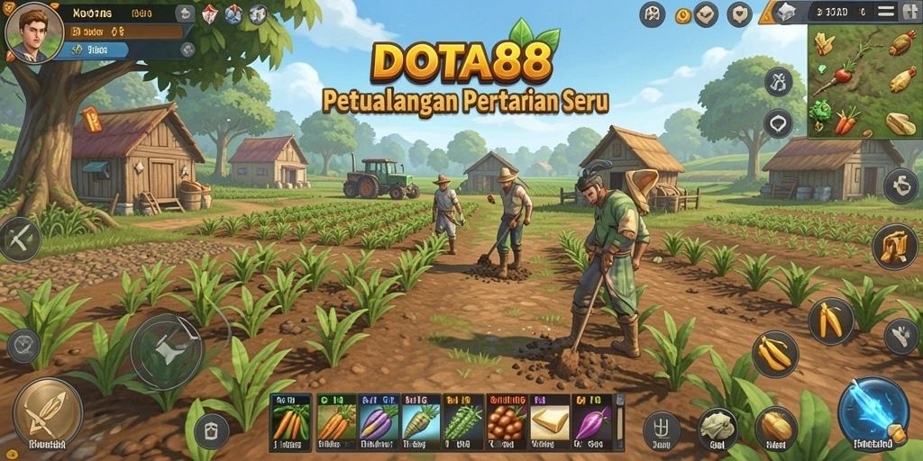 Screenshot menunjukkan gameplay seru petualangan bertani di DOTA88.