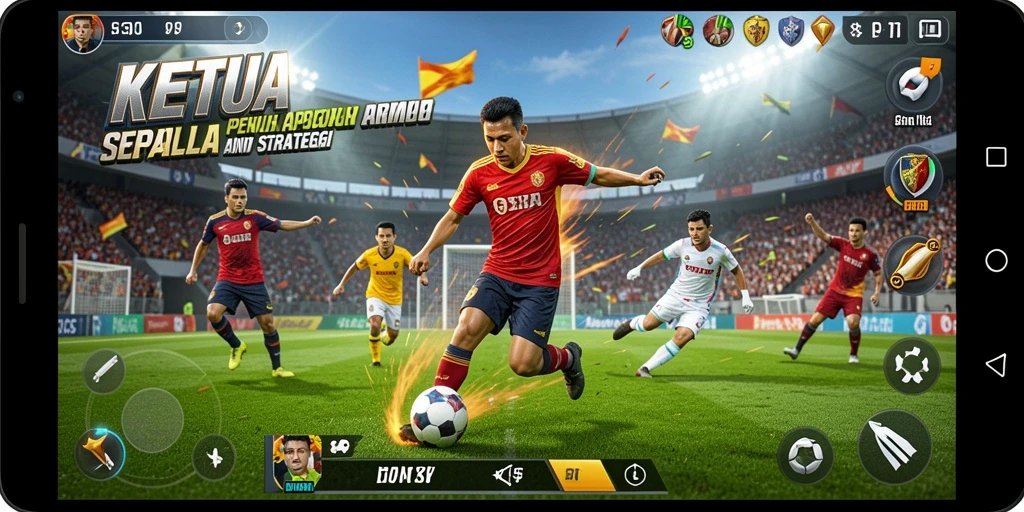 Tangkapan layar gameplay KETUA menampilkan pertandingan sepak bola yang seru.