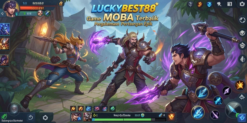 Screenshot gameplay LUCKYBEST88 menunjukkan aksi seru dalam arena MOBA.