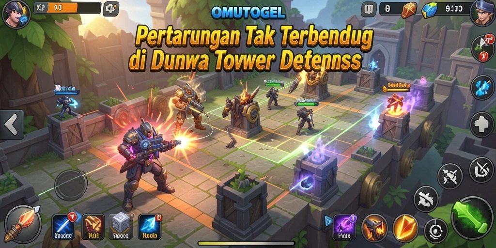 Tangkapan layar gameplay <strong>OMUTOGEL</strong> menunjukkan strategi menara dalam aksi.
