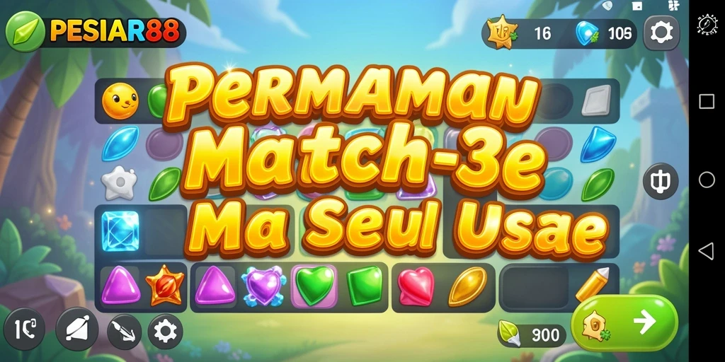 Screenshot gameplay PESIAR88 menampilkan seru dan tantangan Match-3.